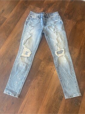 KanCan Distressed Boyfriend Jeans with Paint-Splatter - Fit like a 28